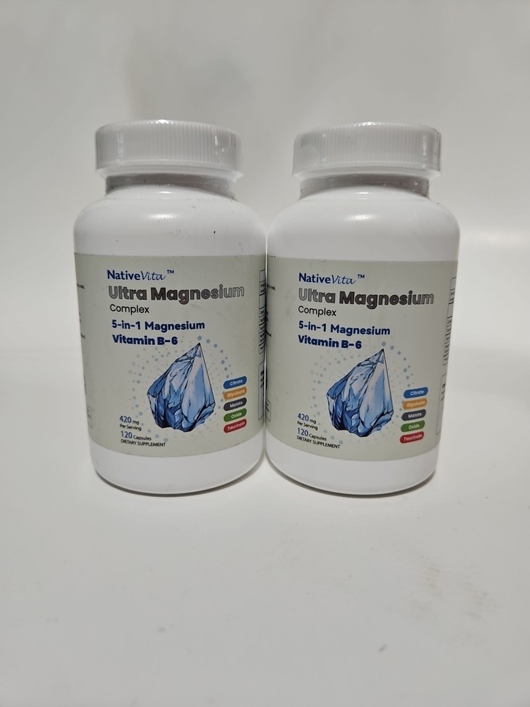2 Pack Native Vita 5-in-1 Magnesium Complex 420mg Vitamin B6 Magnesium exp 7/27