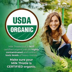 USDA Organic Milk Thistle 7500 mg Strength 120 Veggie Caps 80% Silymarin 30:1