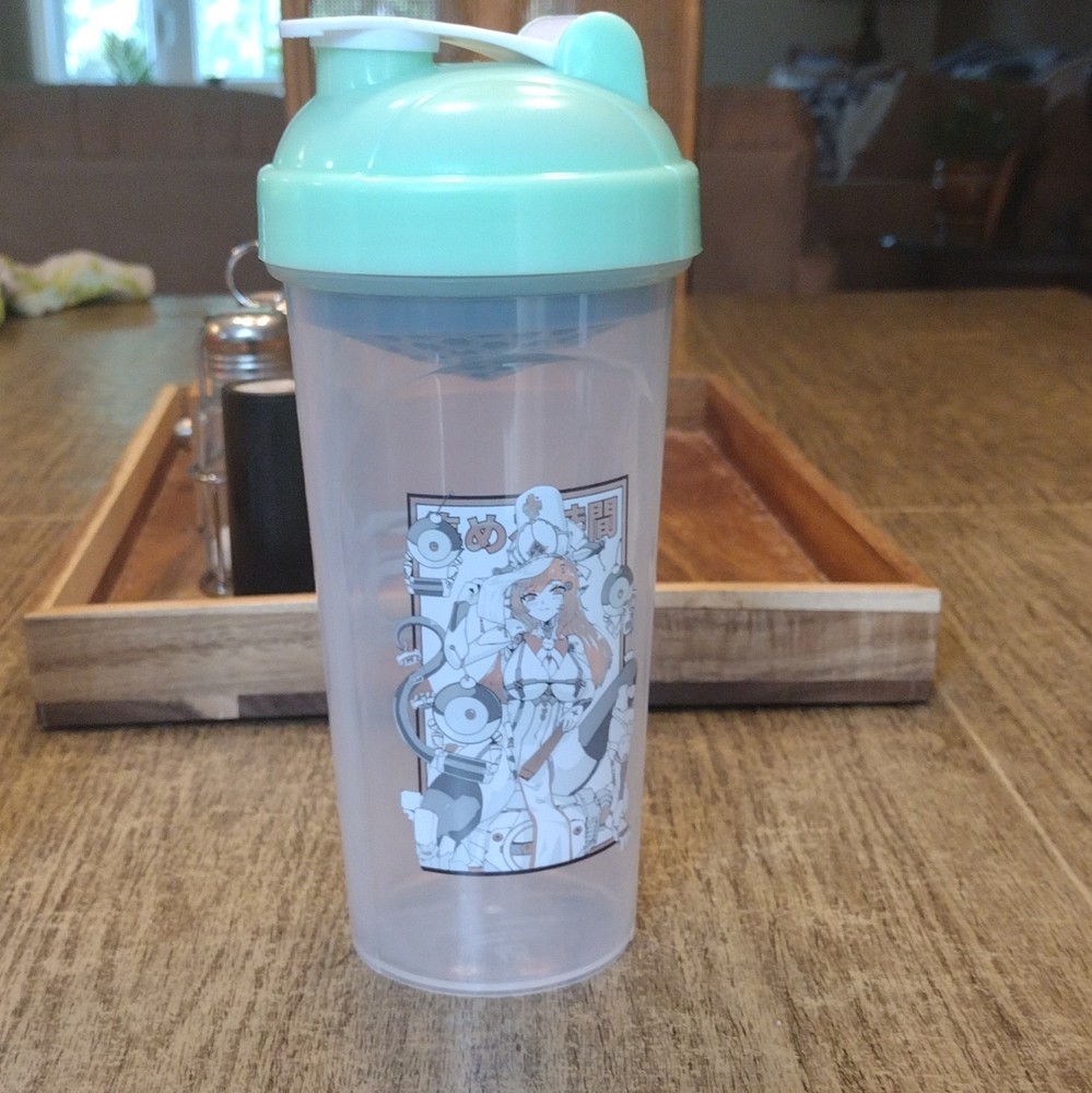 Gamer Supps GG Waifu Shaker Cup 24 fl oz Clear Teal Screw-On Lid Mixer