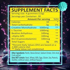 BIZYAC Creatine Monohydrate Gummies 5000mg Blueberry 120ct Vegan Sugar-Free