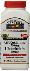 21st Century Glucosamine 750mg & Chondroitin 600mg Joint Health Support 150 Each