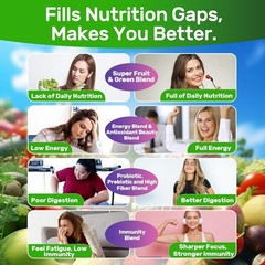 Super Greens Gummies Greens Superfood Powder Alternative w/Spirulina Chlorell…