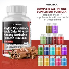 Gluco Health Support: Ceylon Cinnamon, Turmeric, Apple Cider Vinegar, Berberine