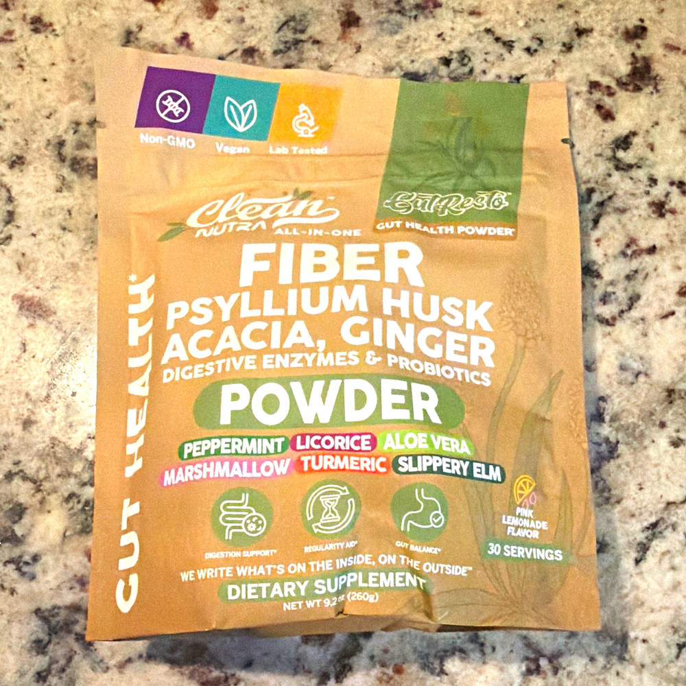 Clean Nutra Gut Resto Fiber Powder Acacia Ginger Pink Lemonade 9.2 oz