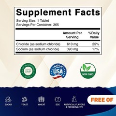 Electrolyte Replenisher Sodium Chloride 1000mg – 365 Tablets, 2 Bottles, Non-GMO