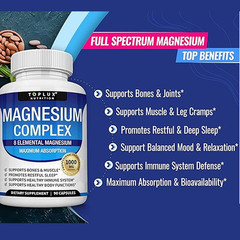 1-3Pack Toplux Nutrition Magnesium Complex 1000mg Supports 8 Elemental Magnesium