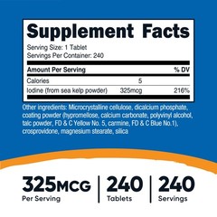 Nutricost Iodine (Natural Iodine from Sea Kelp) 325mcg, 240 Tablets