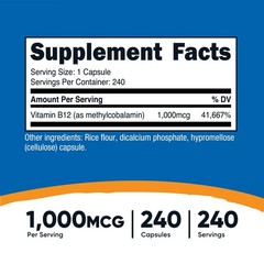 Nutricost Vitamin B12 (Methylcobalamin) 1000mcg, 240 Capsules – Non-GMO