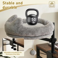 Cat Desk Bed,360?? Rotating & Adjustable & Lock Cats Bed for Desk,Grey Soft with