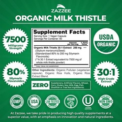USDA Organic Milk Thistle 30:1 Extract, 7500 mg Strength, 60 Vegan Capsules