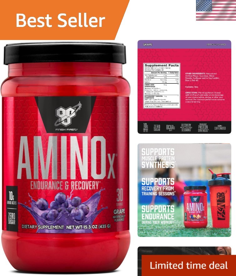 Amino X Muscle Recovery Powder – Keto-Friendly BCAAs, Grape Flavor, 30 Servings