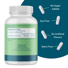 Bestvite Vitamin B-2 (Riboflavin) 400mg (120 Vegetarian Capsules) -Gluten Free