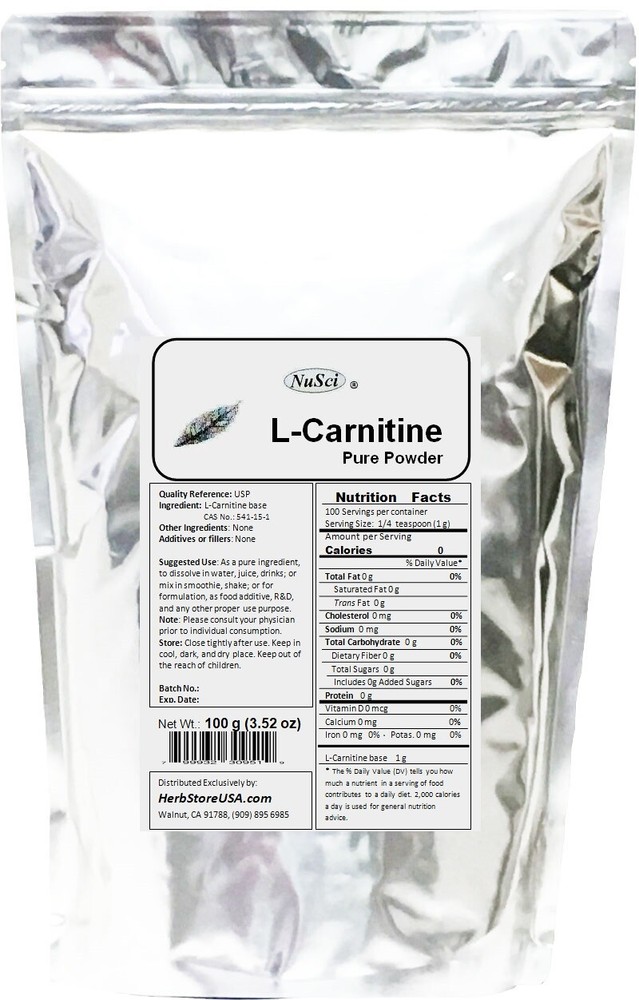 NuSci 100% pure 100g (3.52oz) L-Carnitine powder weight loss energy
