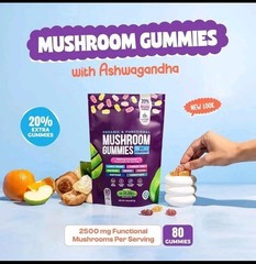 5-PACK Functional Mushroom Gummies, 2500mg w/Ashwagandha Blend Focus Immunity