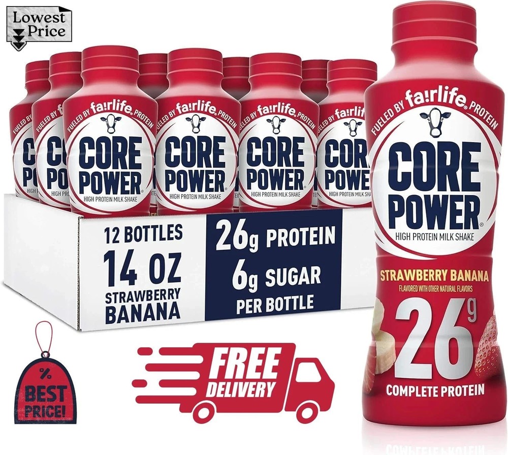 Core Power Protein Shake, Strawberry Banana, 26g Bottle, 14oz, 12 Pack