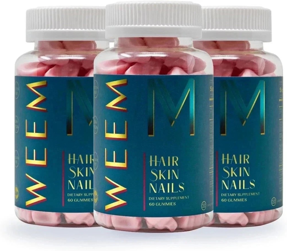 Pack 3 WEEM Hair Skin and Nails Gummies, Vegan biotin Vitamins, Healthy Hair