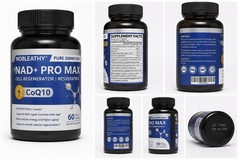 NOBLEATHY NAD+ PRO MAX 300mg Capsules w/ CoQ10 Resveratrol, 60 Vegetarian