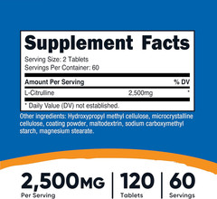 L-Citrulline 2500Mg per Serving, 60 Servings, 1250Mg per Tablet, 120
