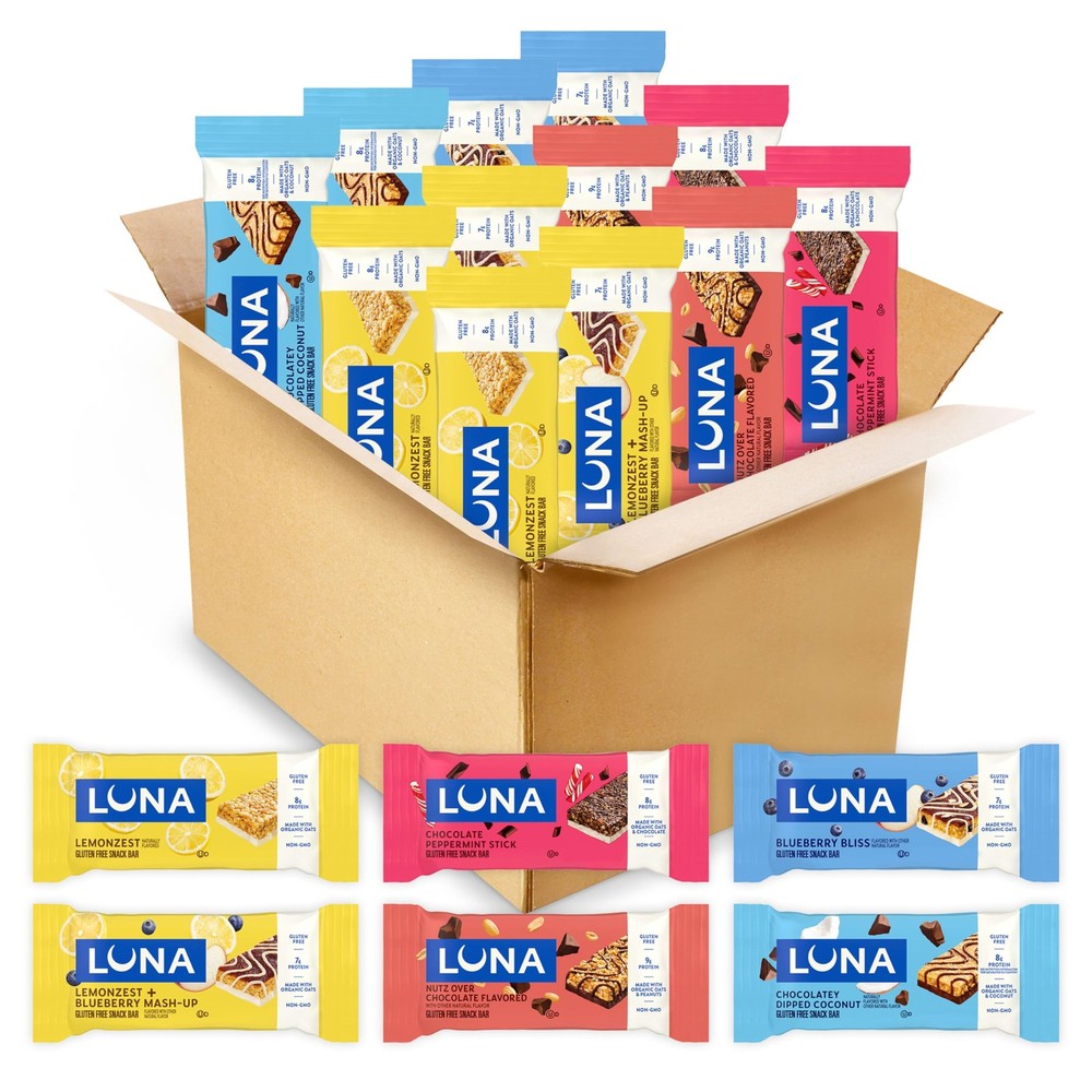 LUNA Bar Variety Pack 6 Flavors Gluten Free Snack Bars NonGMO Protein Ba…