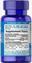 Hyaluronic Acid 100 mg-60 Capsules (as Sodium Hyaluronate) Puritan’s Pride