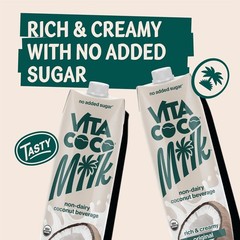 Vita Coco Organic Coconut Milk, Dairy Free, Unsweetened, 33.8 oz Pack of 6