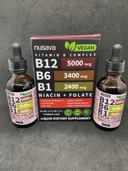 Nusava Vitamin B1 B6 B12 B9 B3 Vegan Gluten-Free Non-GMO Liquid Strawberry 60ml