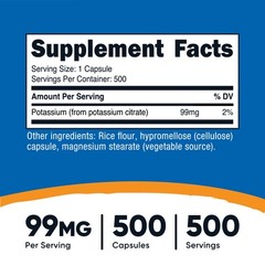 Nutricost Potassium Citrate 99mg, 500 Capsules – Gluten Free & Non-GMO