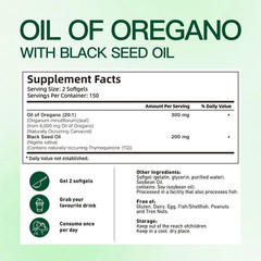 Oil of Oregano with Black Seed Oil Softgels 300 Count 6200mg Herbal Supplement