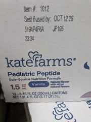 12 Pack KATE FARMS Organic Pediatric Peptide 1.5 Formula, Vanilla (Oct-2026)