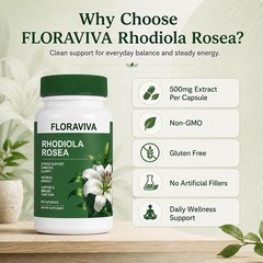 Floraviva Rhodiola Adaptogenic Supplement Stress Relief Energy Focus Non-GMO