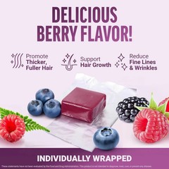 Growth Hair Soft Chews Thicker Stronger Hair 60 Mixed Berry Reduce Wrinkles++++-