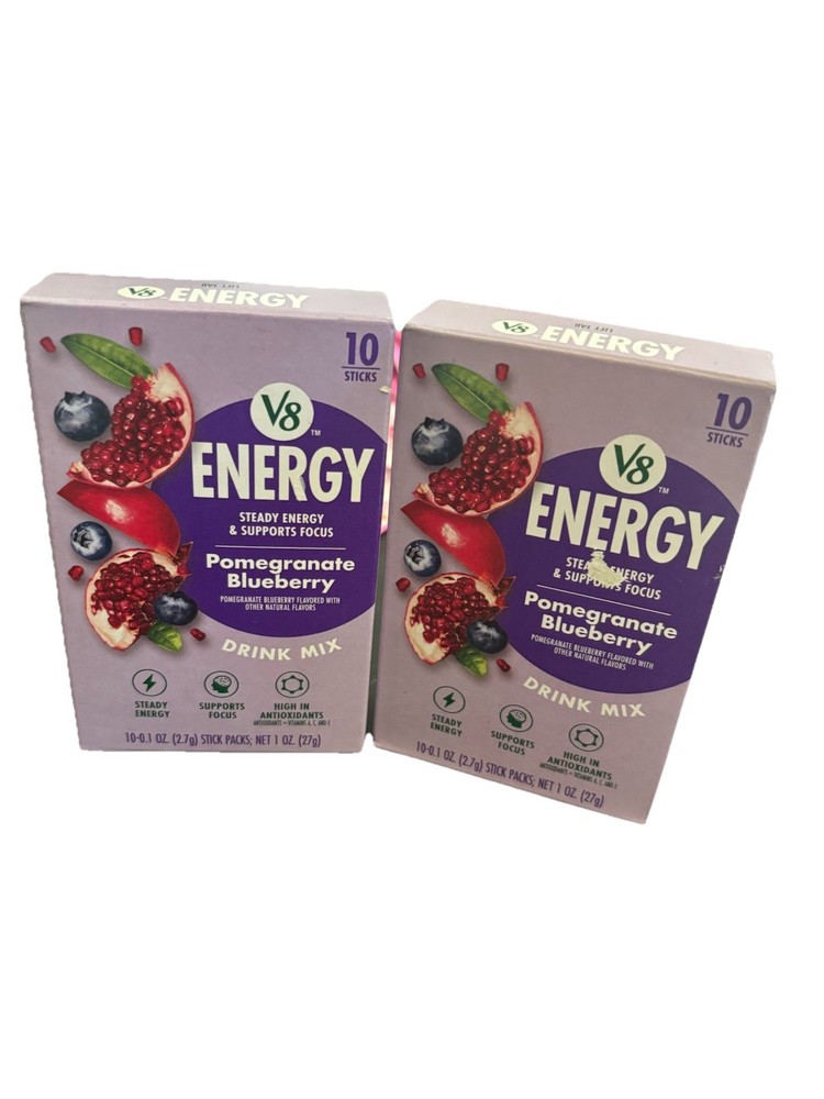 V8 Energy Pomegranate Blueberry Energy Drink Powder, .10 oz 2 pack = 20 Sticks