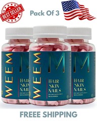 WEEM Hair Skin Nails Gummies Vegan Biotin Vitamins Healthy Hair 3Pk Exp.12/2026