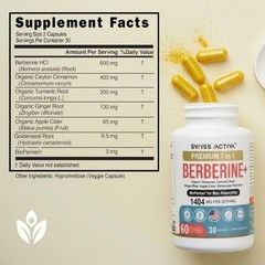 Swiss Activa Organic Berberine 7-in-1 Supplement with Bioperine & More – 60ct.