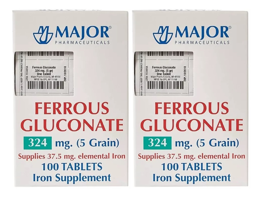 Major Ferrous Gluconate Tablet Iron Supplement 324 mg 5 Grain, 200 Count 06/2028