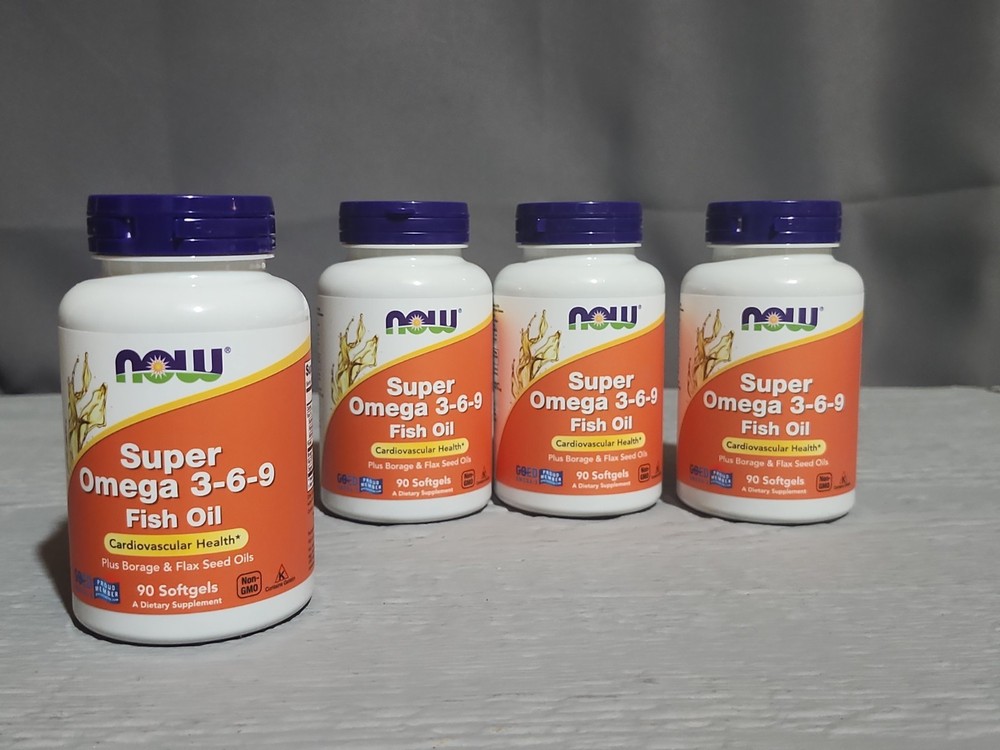 Lot of 4 – NOW Foods Super Omega 3-6-9 Fish Oil 90 Softgels per Bottle Exp 05/27