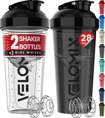 Velomix -2 Pack- 28 Oz Protein Shaker Bottles For Protein Mixes – 2X Wire Whisk
