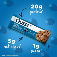 Quest Protein Bar, Oatmeal Chocolate Chip, 20g Protein, Gluten Free, 4 Count