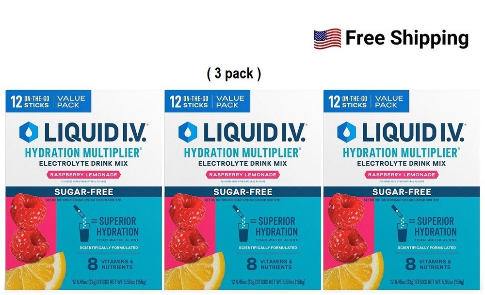 Liquid I.V. Raspberry Lemonade Hydration Multiplier, 12 stiks, ( 3 pack )