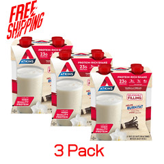 3- Pack, Atkins Protein-Rich Shake 4-Pack Vanilla Cream 16.9 oz Gluten-Free -NEW