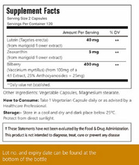 Lutein 40mg with Zeaxanthin Bilberry 400mg Eye Health Support Supplement, 240Cap