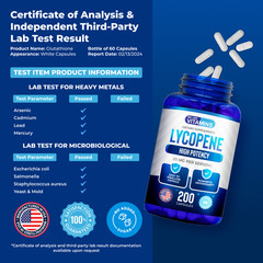 Lycopene 20mg Per Serving 200 Capsules Supplement Antioxidant Prostate Health