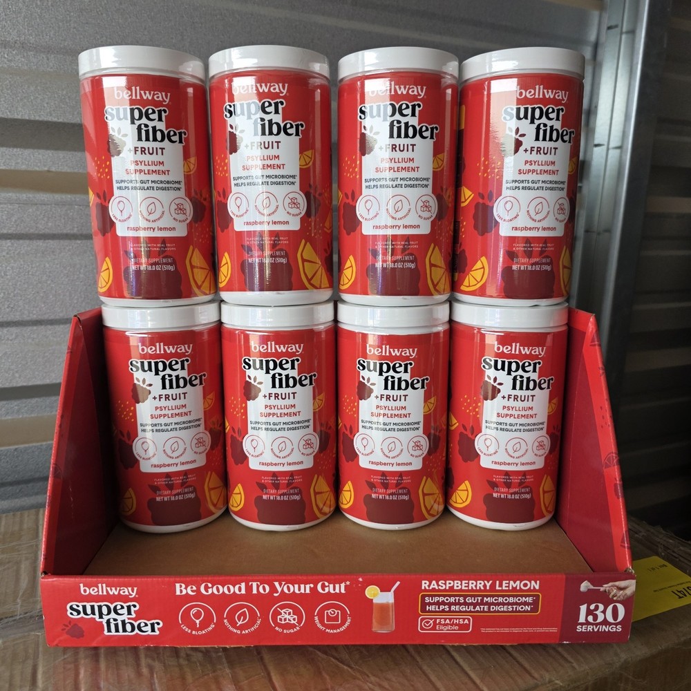 8 X Bellway Super Fiber + Fruit Psyllium Husk Raspberry Lemon 18 oz Each Fast