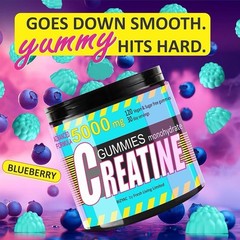 BIZYAC Creatine Monohydrate Gummies 5000mg Blueberry 120ct Vegan Sugar-Free