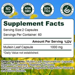 Mullein Leaf Capsules – Lung Cleanse & Cough Relief,Respiratory Health,Detox
