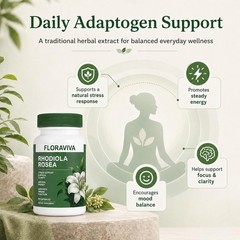 Floraviva Rhodiola Adaptogenic Supplement Stress Relief Energy Focus Non-GMO