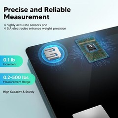 Smart Scale, LED Display, Precision Weigher, App Sync, 500 lbs, 11.8 in.