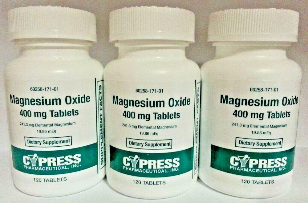 Cypress Magnesium Oxide 400mg Tablets 120ct -3 Pack- Expiration Date 06-2025