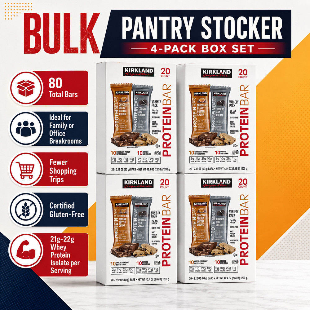 4 Pack Kirkland Signature Protein Bar, Variety Pack, 2.12 oz, 20-count