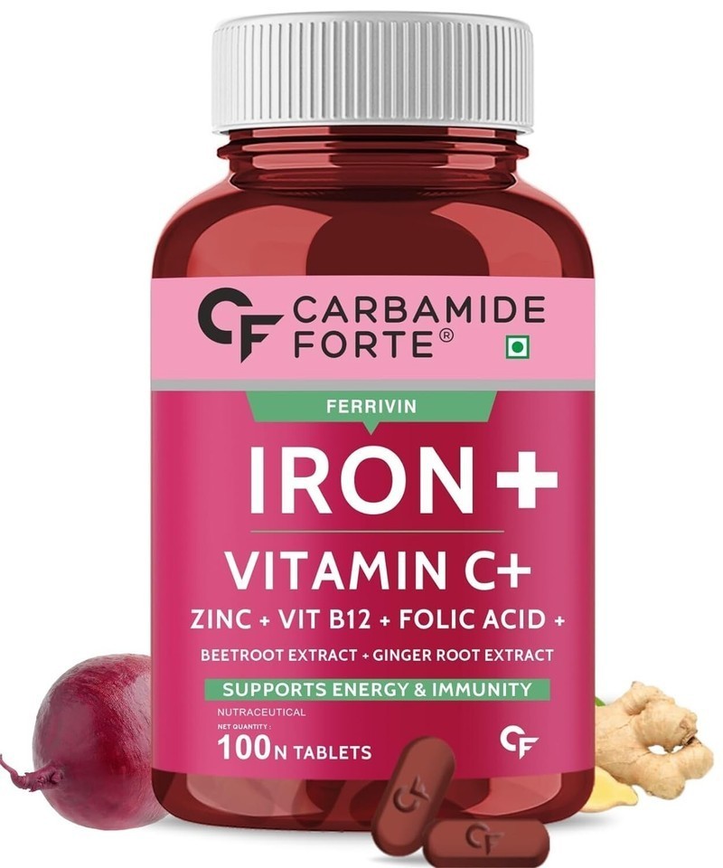 Carbamide Forte Iron + Vitamin C + Folic Acid Supplement | Fast Acting – 100 Tab